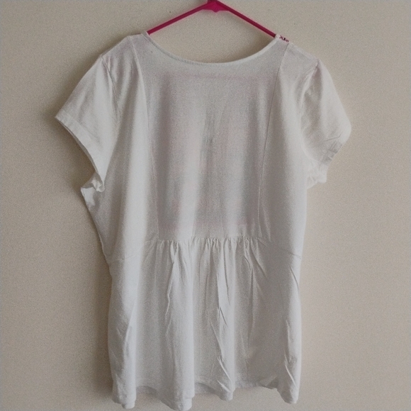 Woman Within Embroidered Floral Aztec Boho Whimsical Pink White Top SIZE 14-16 - Picture 12 of 14